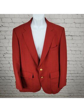VTG Hardwick Clothes Red 2 Gold Button Vented Notch Blazer Sport Coat Size 44